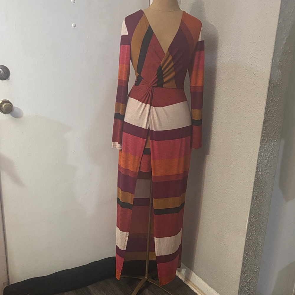 Love Culture Multicolor Striped Long Sleeve Faux Wrap Dress M Dopamine Western